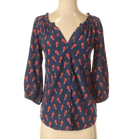 Old Navy Blue Bird Print Blouse Size XS - Picture 1 of 7